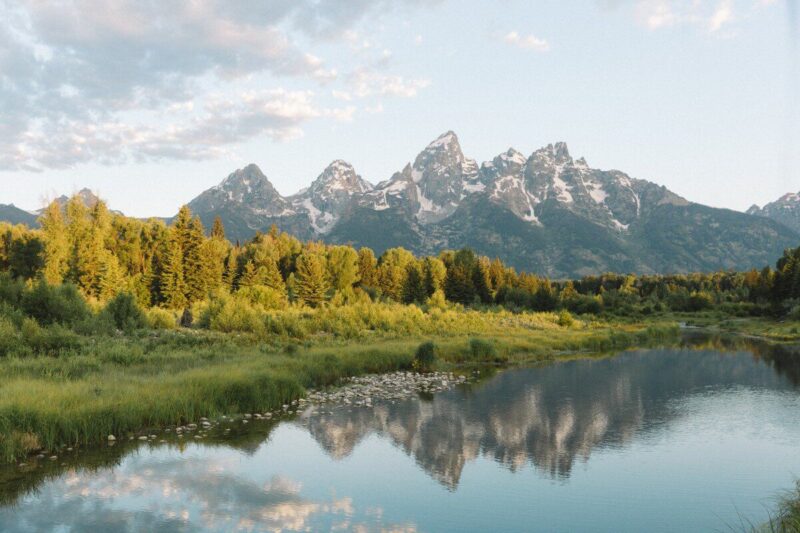beautiful stream and Grand Teton mountains