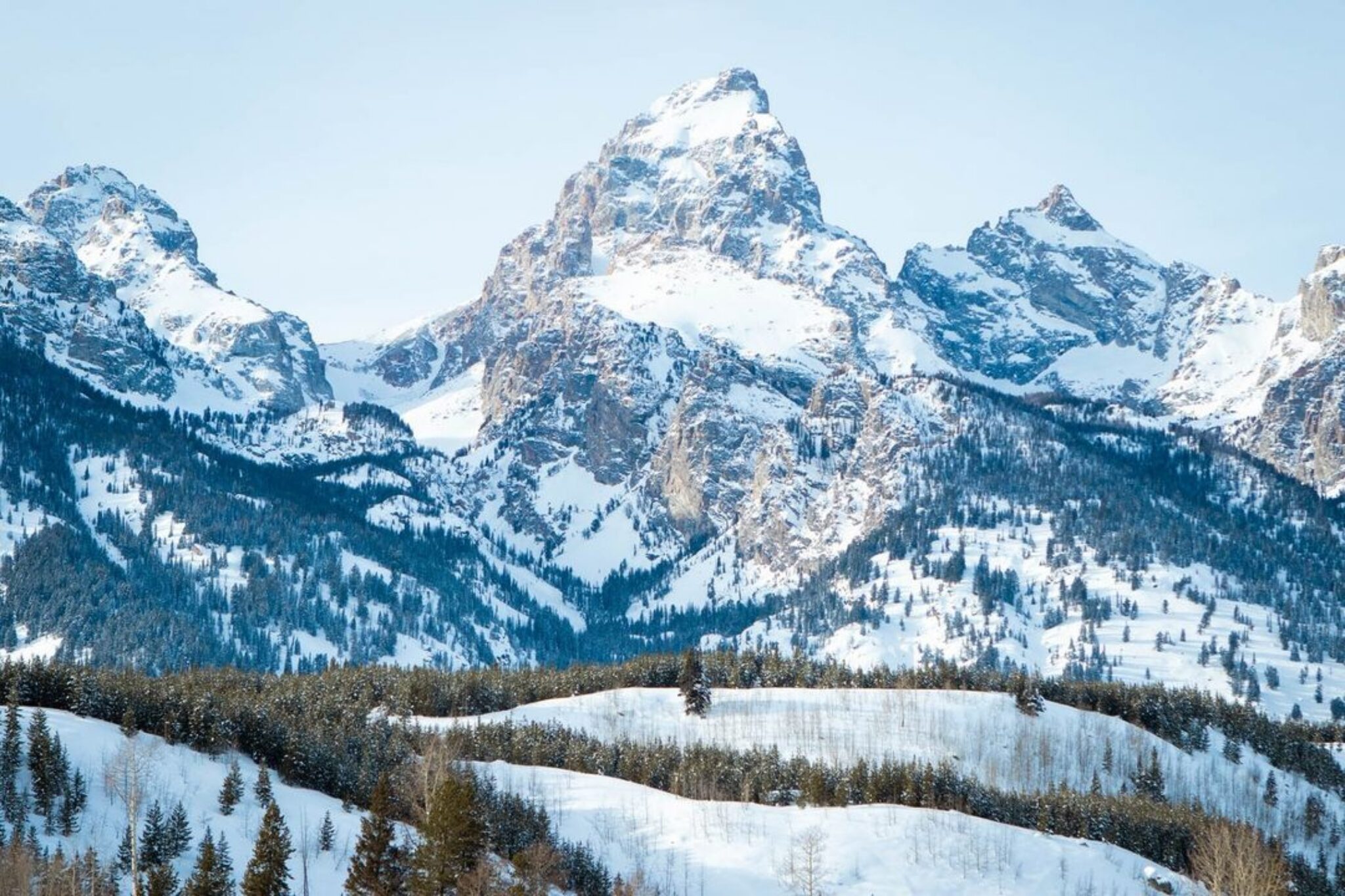 Mountains in Jackson, Wyoming covered in snow.