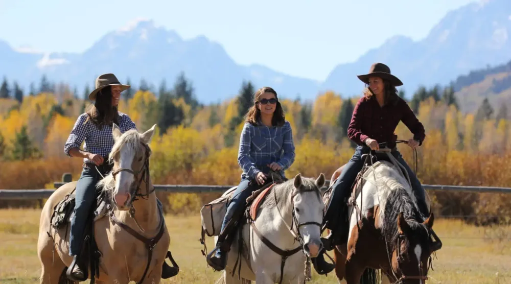 Three women on horseback in Yellowstone National Park