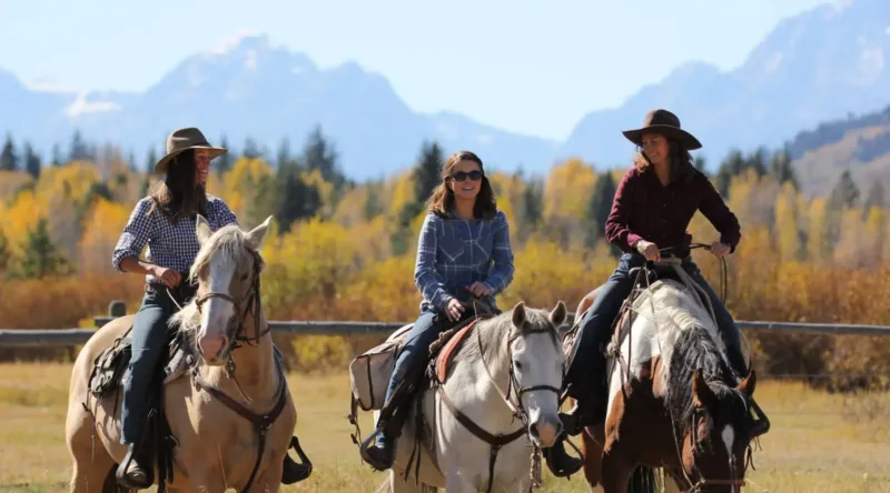 Three women on horseback in Yellowstone National Park