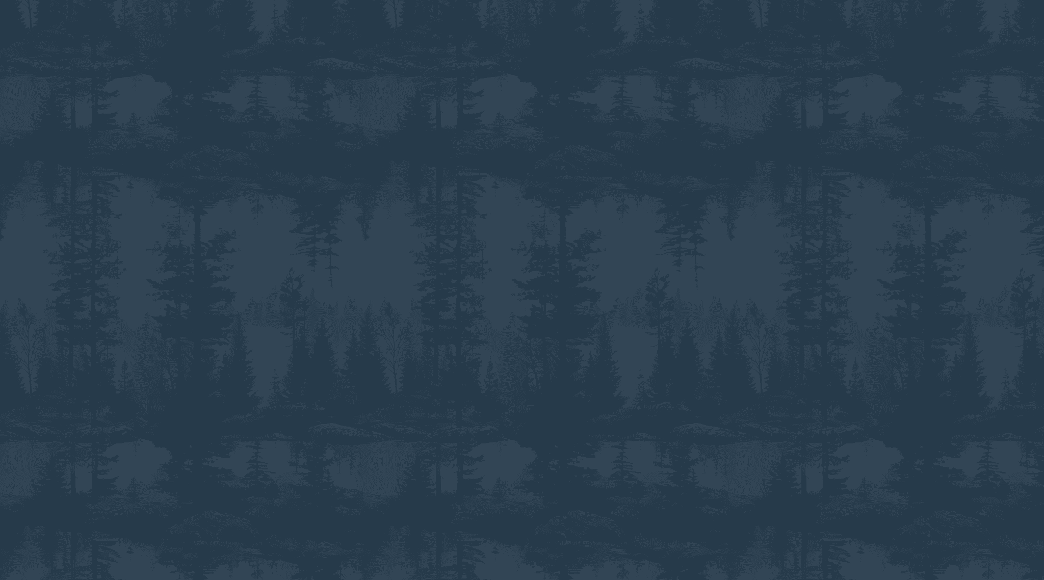 A blue graphic background of pine trees.